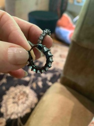 Black Metal and Clear Stone Hoop Earring