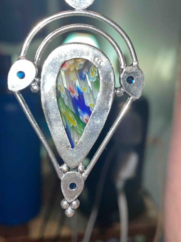 Sterling Silver Millefiori Glass Teardrop Pendant