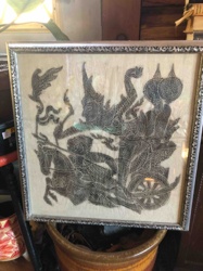 Framed Thai/Southeast Asian Carved Leather Shadow Puppet Art
