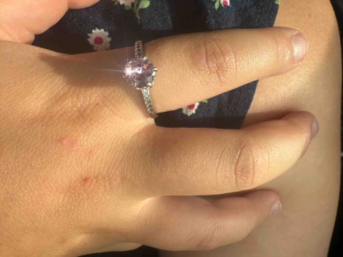Pink/Lavender Gemstone Solitaire Ring with Pavé Band
