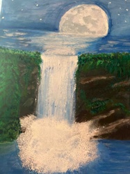 Nocturnal Waterfall Landscape Painting