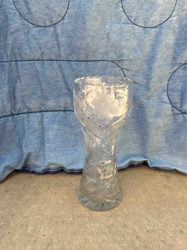 Clear Pressed or Cut Glass Vase with Floral and Geometric Patterns