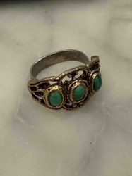 Three-Stone Filigree Ring with Turquoise Cabochons