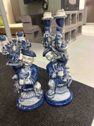 Pair of Blue and White Porcelain Dragon Candelabra Figures