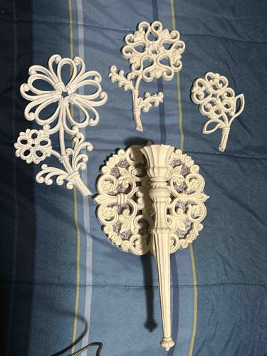 Vintage Ornate Floral Wall Sconces and Candle Holder Set