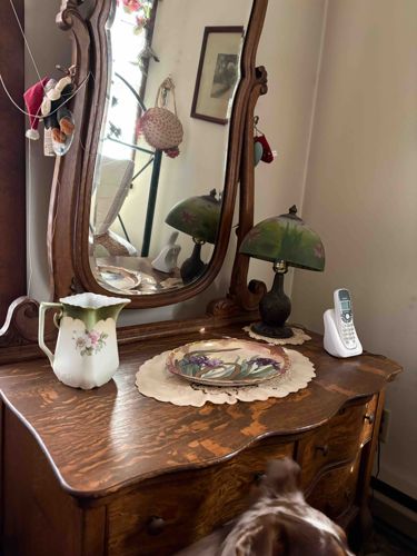 Antique Carved Wood Dresser with Mirror