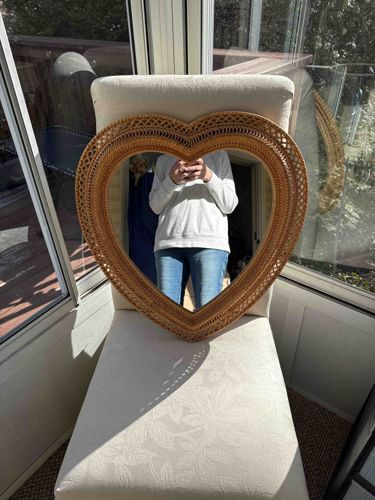 Vintage Heart-Shaped Woven Wicker Mirror