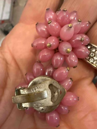Pink Millefiori Glass Grape Cluster Clip-On Earrings