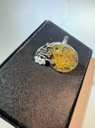 Fossil Ammonite and Pearl Pendant in Sterling Silver