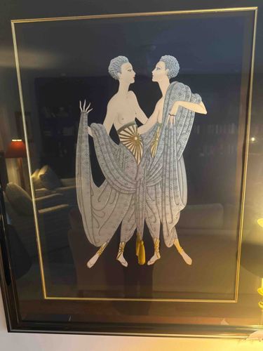 Framed Art Deco Style 'Twin Figures' Illustration