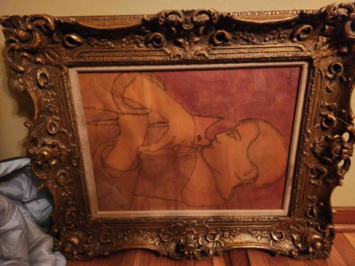Figurative Drawing in Ornate Gilded Frame