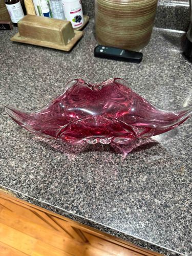 Murano Cranberry Art Glass Centerpiece Bowl