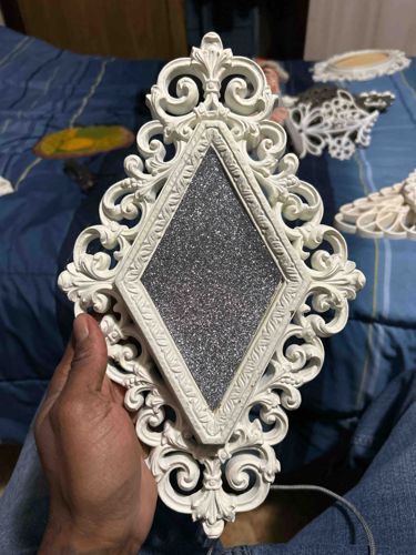 Vintage Ornate Diamond-Shaped Wall Decor with Glitter Inlay