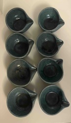 Set of Eight Blue-Green Glazed Ceramic Teardrop Dishes/Votive Holders