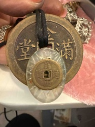 Chinese Feng Shui Coin Pendant with Smaller Coin and Resin Embellishment