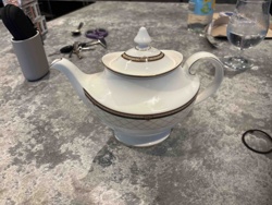 White Porcelain Teapot with Geometric Banding