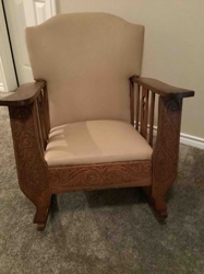 Carved Wooden Rocking Chair with Upholstered Seat and Back