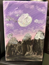 Mountains at Sunset or Moonrise - Acrylic on Canvas Block