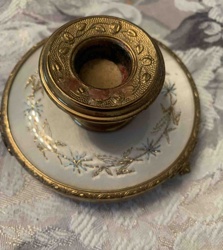 Antique/Vintage Brass and Enamel Inkwell