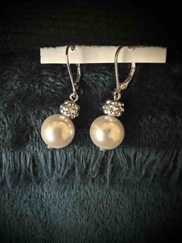 Faux Pearl and Pave Crystal Leverback Earrings