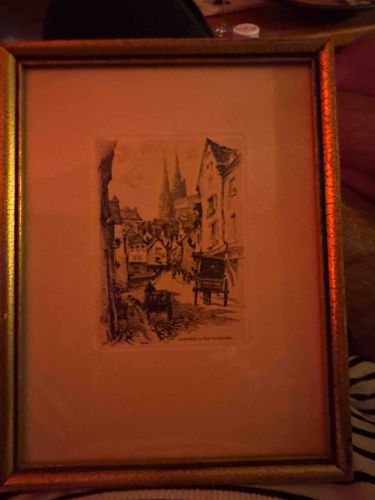 Framed Urban Street Scene Print with Cathedral Spires