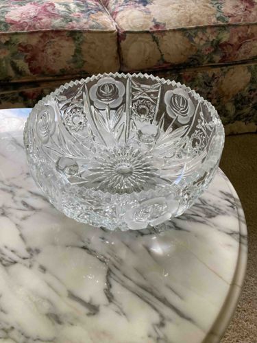 Cut and Etched Crystal Floral Bowl