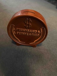 Vintage Terracotta 'A Penny Saved' Piggy Bank