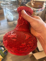 Red Carved Cinnabar-Style Vase