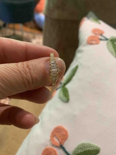 Moissanite Baguette/Emerald Cut Gold Band Ring with Milgrain Details