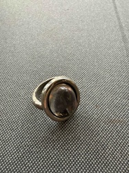 Silver-Toned Statement Ring with Spherical Inlay