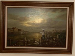 Seascape with Child and Lighthouse Painting