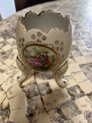 Porcelain Egg-Shaped Trinket Box with Romantic Scene