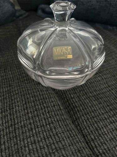 Mikasa Fluted Glass Covered Dish with Faceted Finial