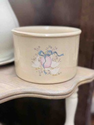 Cream Ceramic Easter Egg and Geese Motif Crock