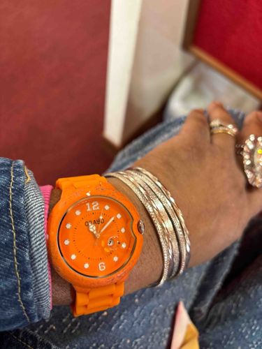 Crayo Gents Vivid Leather-Textured Silicone Watch in Orange