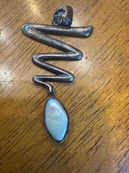 Sterling Silver 'S' Shape Pendant with Opalite Cabochon