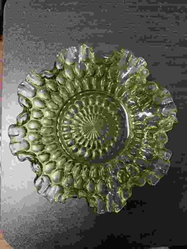 Fenton Glass Avocado Green Hobnail Crest Bowl