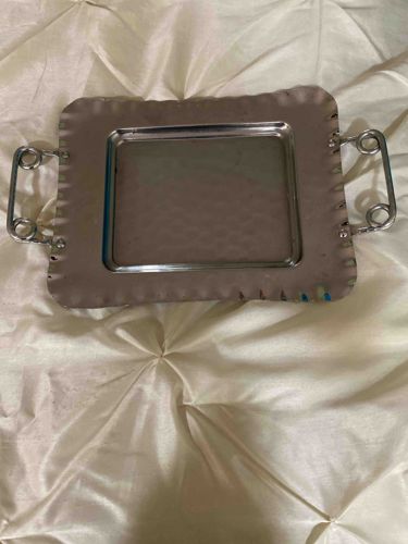 Silver-Toned Decorative Serving Tray with Hammered Texture