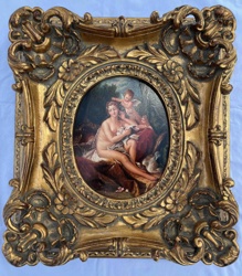 Rococo Style Gilded Frame with Oval Neoclassical Painting of Venus and Cupid