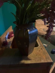 Octagonal Metal Vase with Patina and Figural Motifs