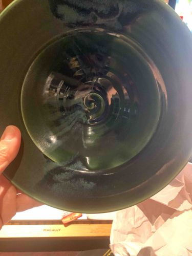 Handmade Ceramic Bowl with Reactive Green Glaze