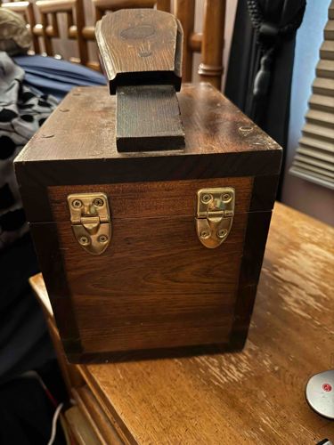 Vintage Wooden Shoe Shine Box with Shoe Rest