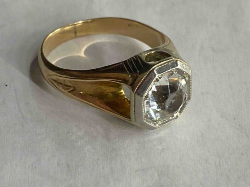 Vintage Two-Tone Gold Geometric Solitaire Ring