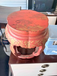 Red and Gold Lacquered Chinese Garden Stool or Pedestal