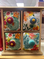 Four-Drawer Floral Ceramic & Wood Storage Cabinet