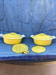 Vintage Yellow Ceramic Individual Casserole Dishes with Lids