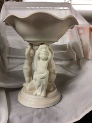 Ivory Ceramic Ruffled Bowl with Cherub Pedestal Base