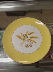 Mid-Century Modern Yellow Dinner Plate with Wheat and Floral Motif