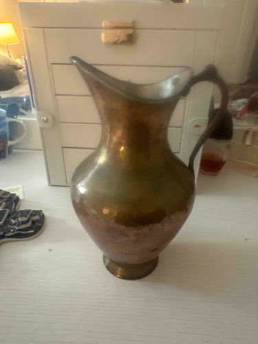 Copper and Brass Hand-Hammered Pitcher