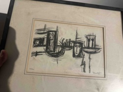 Mid-Century Modern Abstract Lithograph with Figures